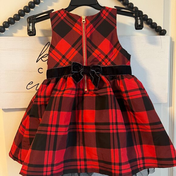 Cat & Jack Plaid Holiday Dress Red & Black Bow Layered Taffeta Girls 2T NWT Kids - Picture 8 of 9